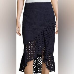 NWT Trina Turk Navy Eyelet Lace Midi Skirt Size 14